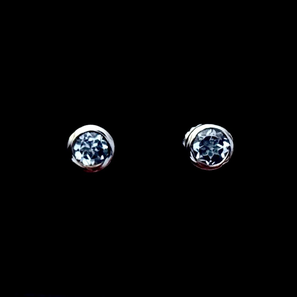 Vintage Aquamarine Gemstone Round Bezel Stud Earrings .925 Sterling Silver